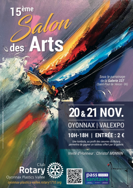 Le 15ème Salon des Arts a lieu le week-end des 20-21 novembre de 10h à 18h à Valexpo (OYONNAX-01)